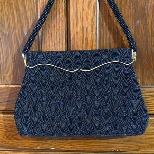 Vintage Elegant Blue Beaded Clutch